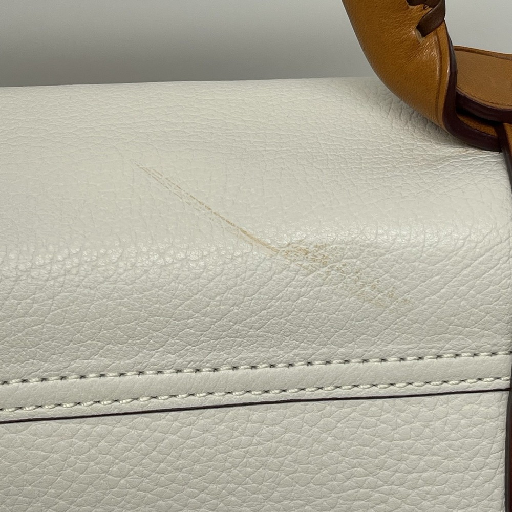 Dooney & Bourke Flap Tab Satchel Pebbled Leather Crossbody Off White & Natural - Picture 15 of 16